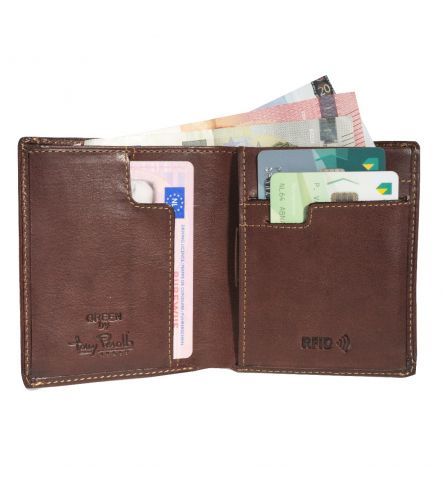 Tony Perotti Slim Vertical Billfold  with banknote and coin pocket and creditcard slot Brown